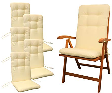 Indoba IND-70403-AUHL-6 6 x Sitzauflage Hochlehner Relax, Polsterauflage mit Kreissteppung, 117 x 50 x 5 cm, Beige
