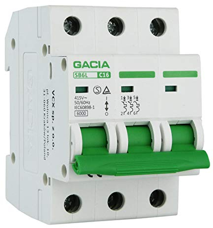 Leitungsschutzschalter C16A 3-Polig 6kA Sicherungsautomat LS-Schalter Gacia 9803
