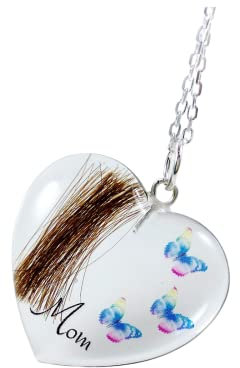 Lock of Hair Heart Keepsake Locket with Butterflies, Loss of Mum Necklace, Personalised Memorial Jewellery