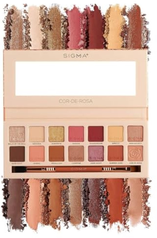 Sigma Beauty Cor-de-Rosa Lidschatten-Palette – 14 Lidschattenfarben in matten, schimmernden und metallischen Finishes – Hochpigmentierte, vegane Eye-Make-up-Palette – Saubere Beauty-Produkte