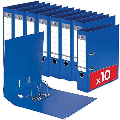 OXFORD Lot de 10 Classeurs à Levier Smart Pro+ A4XL Dos 80mm 2 Anneaux Couverture Polypro Rembordée Bleu Foncé