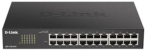 D-Link DGS-1100-24V2 Gigabit Smart Switch (24 Ports, 10/100/1000 Mbit/s, einfache Plug & Play-Installation, lüfterlos), Schwarz