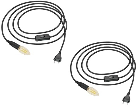 ledscom.de 2x Textilkabel LEHA mit Stecker und Schalter schwarz 3 m inkl. E14 LED Lampe 4,1W 458lm, extra-warmweiß