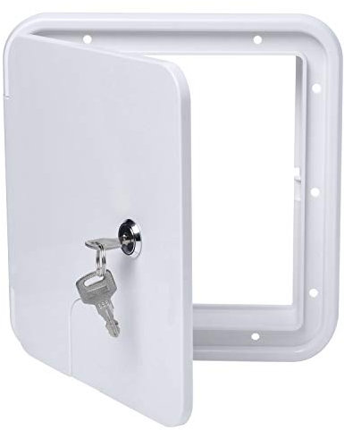 Portello di stoccaggio per cavi camper con chiavi, 20,3 x 21,6 cm, bianco, vano porta per cavo elettrico e tubo per camper