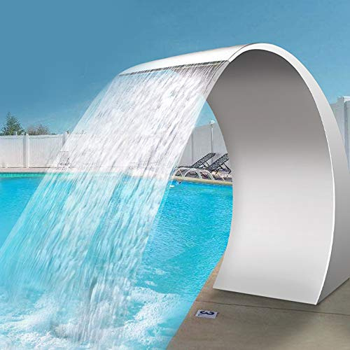 Schwalldusche Pool 30 x 60 x 45 cm Schwallbrause, Grau Pool Wasserschwall, Edelstahl Schwimmbad Poolfontäne mit Zubehör, Gartenteich Dekoration Brunnen, Konstanter Wasserfluss, Gebogenes Design