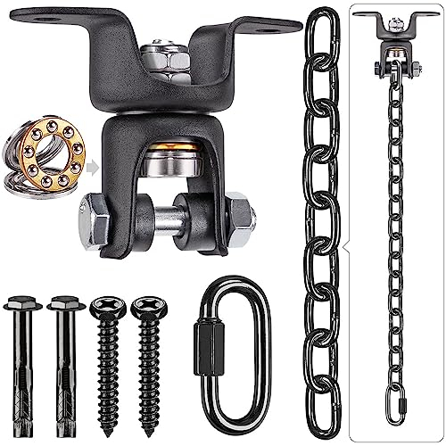 BeneLabel Boxsack Deckenhaken, Schwerlast Schaukelhaken Lager 360 Schwenkbar Hängematte Befestigung Hängesessel Aufhängung Karabiner mit 120cm Schwarze Kette Sandsack Halterung, Bis 272kg