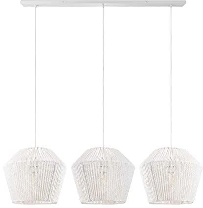 Paco Home Pendelleuchte Esstisch Korb Boho Hängelampe Esszimmer Lampe E27 Pendellampe Rattan Papier, Farbe:Weiß (Ø33cm), Leuchtenart___Farbe:Pendelleuchte - Weiß