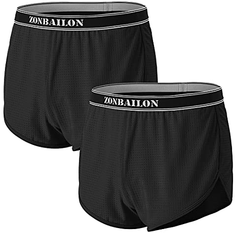 ZONBAILON Herren-Pyjama, Schlafshorts, Netzstoff, sexy, 7,6 cm, Lounge-Unterwäsche, Schwarz, 2 Stück, 3X-Groß
