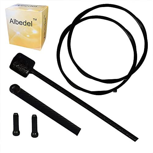 Albedel 2 pcs Teflon Shift Cable Inner Derailleur Cable Stainless Steel 2100mm for MTB Mountain and Road Bicycle + 2 PCs Black Alloy Cable Cap End Tip Crimp