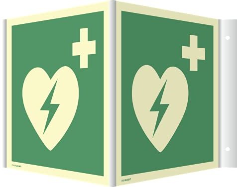 Winkelschild Automatisierter externer Defibrillator, Kunststoff, nachleuchtend,160-mcd, 148x148 mm