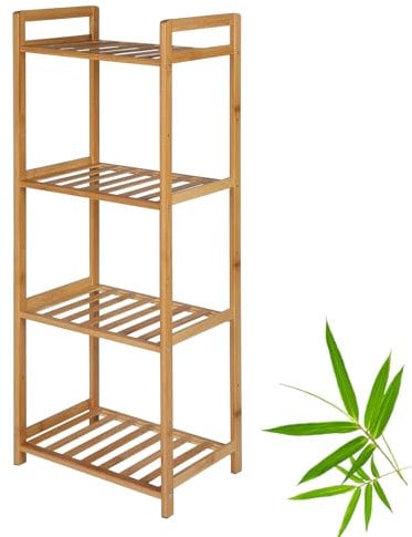 PACHIRA Standregal mit 3 Ablagen, 35 x 25 x 100 cm Bambusregal, Stehendes Lagerregal Aus Bambus, Als Küchenregal, Badregal, Bücherregal, Schuhregal, Holzregal Für Badezimmer, Küche, Wohnzimmer, Balkon