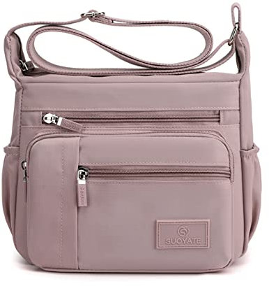 Wafybsre Borsa a tracolla casual per donna, borse a tracolla multitasche Borse in nylon impermeabile(Rosa)