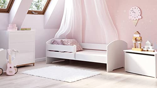 Dmora - Einzelbett Gliwice, Struktur des Lagerbetts, Sommier mit Abdeckung, Bettrahmen aus Stoff, 164x88 h63 cm, Weiß