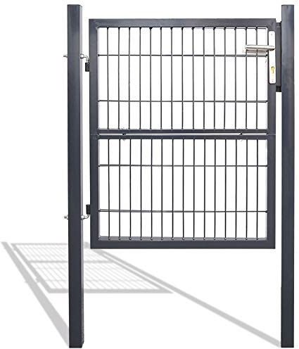 Jiubiaz Portillon de Jardin 120x100cm Anthracite en Acier Galvanisé - Porte de Clôture Avec Serrure, Poignée et Clé Pour Patio ou Terrasse