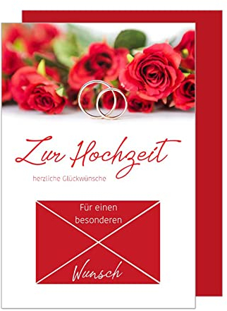 Edition Seidel Premium Glückwunschkarte Geldscheinkarte zur Hochzeit mit Umschlag. Karte Hochzeitskarte Grusskarte Geldgeschenk rote Rosen Ringe (GS-H113 SW022)