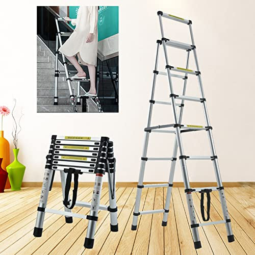 Heavy Duty Telescoping Ladder 6.5FT Aluminum Telescoping Ladder Collapsible Ladder with Handrails and Safety Lock Extension Multi-Purpose Step Ladder Safety and Durable Lightweight for Household Daily