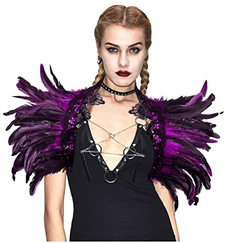 keland Donna Gotico Scialle di Piume Mantello Coprispalle Collarino di Piume Colletto Costume Maleficent Halloween (Viola-f)