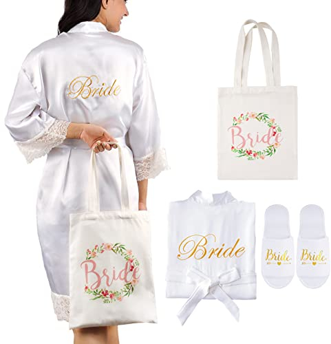 BETESSIN Vestaglia Sposa Donna in Raso Vestaglia Kimono Sposa Pigiama Donna Camicia da Notte per Nozze