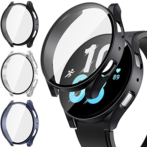 Neitra [3 Stück] Hülle für Samsung Galaxy Watch 5 2022 & 4 2021 44mm Schutzhülle mit Glass Displayschutzfolie, Hart PC Voller Körper Kratzfest Gehäuse Cover für Galaxy Watch5 Watch4