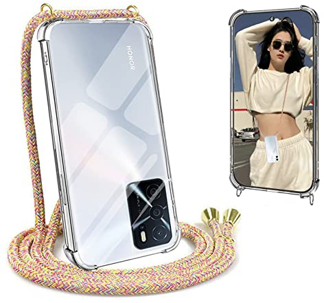 Handykette Hülle Durchsichtige kompatibel mit OPPO A54S/OPPO A16S/A16 Hülle mit Band zum Umhängen, Handyhülle Dünn Stoßfest Silikon Transparent Hülle mit Kette OPPO A54S/OPPO A16S/A16, irisierend