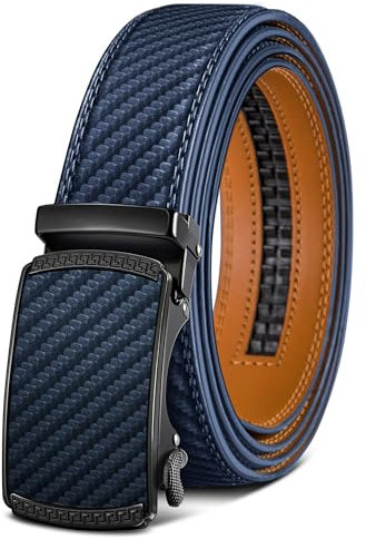 BULLIANT Gürtel Herren, Gürtel Ratsche Ledergürtel Automatikschließe für Herren Anzug Business Kleidung,Breit 35mm,Größe Angepasst(Navy Blau-115cm/32-38 taille verstellbar)