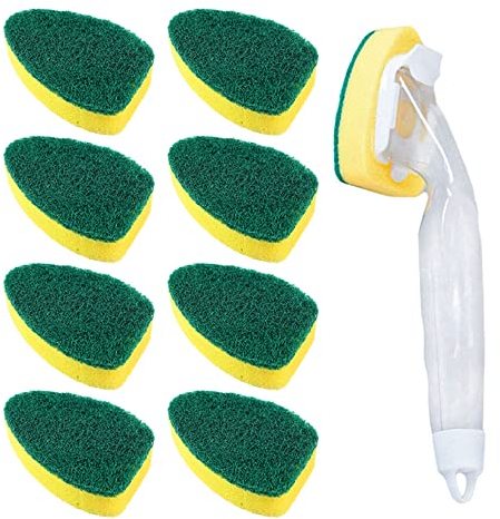 Gativs Reemplazo de Cepillo de Lavado de Plato, 10 Piezas, Ventita de Servicio para Cocina, Recarga de Esponja Verde con Mango de Limpieza Reemplazable