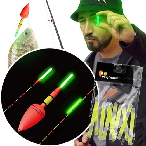 Glow Fever 100 Stück (10 Stück) Fluoreszierende Leuchtstäbe, Durchmesser 4,5 mm Lichtsichtbarkeit bis zu 30 m, leuchtender Schwimmer für Schwimmer, Bobber, Rutenspitze, Grün