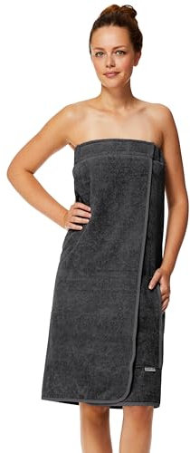 Sowel® Saunakilt Damen L/XL, 100% Bio Baumwolle, Saunahandtuch mit Klettverschluss und Gummizug, Saunatuch Knielang, 80 x 150 cm, Anthrazit/Anthrazit
