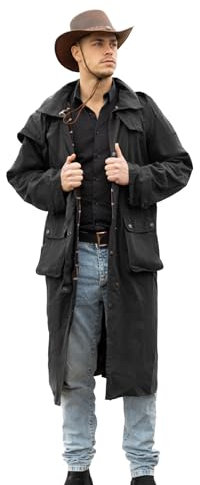 RESISTANCE Premium Long Oilskin Black Mens Duster Coat For Outdoor Activity