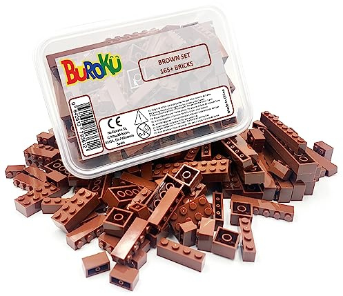 Brown Set - Confezione da 165 mattoni da costruzione marrone. Varie misure. Bricks giocattolo compatibile con tutte le marche. Grandi pezzi marroni.