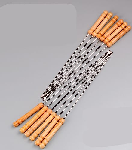 SPXTOM Brochettes à Griller Rondes, brochettes de Barbecue en Acier Inoxydable, avec Manche en Bois antidérapant, réutilisation, for Poulet aux crevettes à la Viande, 12 pièces