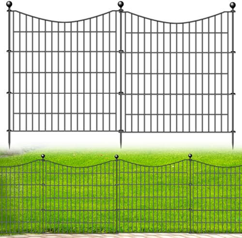 10 Panels No Dig Dog Fence for Yard, 32 in(H) X 23.6 ft(L) Decorative Animal Barrier, Rustproof Metal Wire Garden Edging, Temporary Fencing