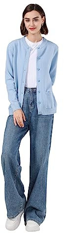 SMILING PINKER Cardigan à manches longues avec col rond et poches pour femme, bleu clair, XXX-Large