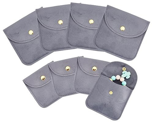 nbeads 8 Stück 2 Größen Samt-Schmuckbeutel mit Druckknopf, Samt-Schmuck-Aufbewahrungsbeutel Samt-Geschenk-Taschen für Reisen Ringe Armbänder Halsketten Ohrringe Uhr, Grau