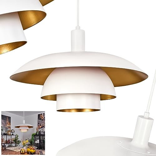 Hängeleuchte Sundet, Hängelampe aus Metall in Weiß/Goldfarben, Pendelleuchte im skandinavischen Design mit rundem Schirm (Ø 38 cm), 1-flammig, Höhe max. 114,5 cm, 1 x E27 ohne Leuchtmittel
