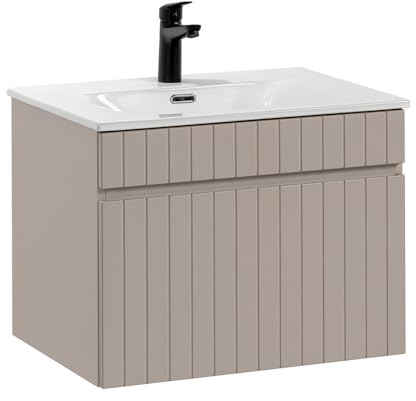 Lomadox Waschtisch 61 cm Keramik Waschbecken Kaschmir Rillen Design, B/H/T ca. 61/49/46 cm