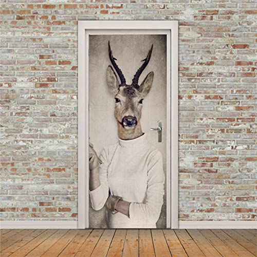 Türfolie Selbstklebend Beige Tier Hirsch Türtapete PVC Türposter Tapete Abnehmbar Türaufkleber Abziehen und Aufkleben Klebefolie Möbel Wasserdichte Fototapete Türfolie 95x215cm