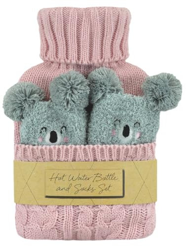 Hot Water Bottle & Socks Set HH0391 Pink/Grey