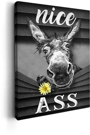 Kasluolo Esel Badezimmer Dekor Wandkunst Nizza Lustig Esel Bild Wanddekoration Bauernhaus Esel Gemälde Wanddekoration für Badezimmer WC Gerahmtes Kunstwerk 30,5 x 40,6 cm