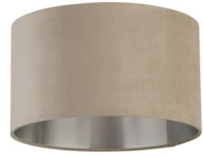 Stoffschirm rund für Hängelampe Samt Ø 38 cm E27 E14 in Taupe Silber gebürstet Modern Zylinder Lampenschirm für Pendelleuchte