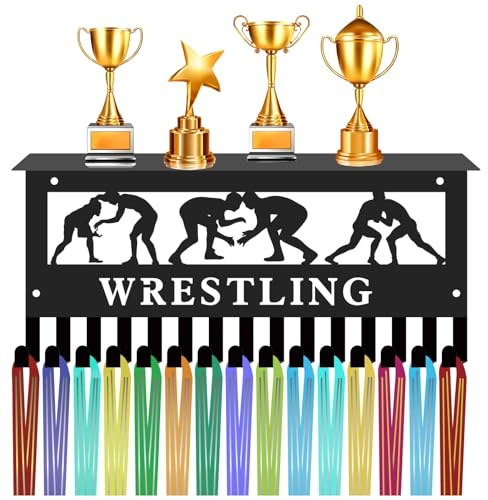CREATCABIN Wrestling-Medaillenaufhänger Ablage,Trophäen-Medaillenhalter,Sport-Rahmenhaken,Hängende Auszeichnungen,Wandhalterung,Medaillenständer Für Mehr als 70 Medaille-Abzeichen-Organizer,30x13cm