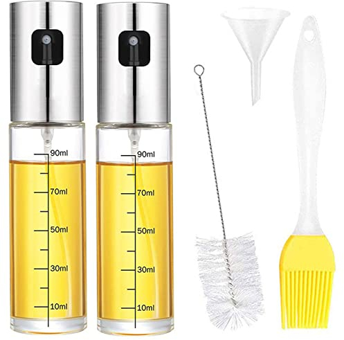GAOINTELL 3/4/5 piezas botella pulverizadora de aceite de oliva pulverizador de aceite de oliva pulverizador de aceite de oliva recargable con cepillo embudo botella de spray para cocinar freidora de