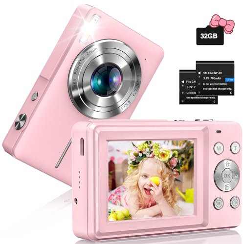Digitalkamera 1080P mit 32G Karte Fotokamera 44MP Fotoapparat 2.4 LCD Bildschirm 16X Digitalzoom Countdown Fotografie Selfie Kamera Tragbare Kompaktkamera Digitalkamera für Kinder Teenager Anfänger