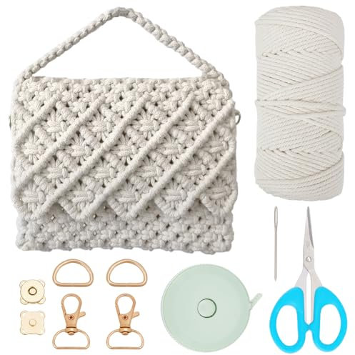 BEUNITONE Makramee Tasche DIY Kit für Erwachsene: Boho Umhängetasche, Markttasche, Trendiges Handtaschen-Kit mit Videoanleitung