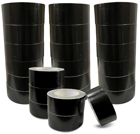 JeeJaan® 24 Rolls of Black Duct Tape 50mm x 50m Gaffa Tape Heavy Duty Waterproof for Electrical Plumbing and Outdoor Use Strong Adhesive Weather-Resistant Perfect for Sealing and Fixing Tasks