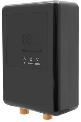 JAYEUW Klein-Durchlauferhitzer Elektrischer Warmwasserbereiter Tankloser Elektrische Durchlauferhitzer mit Fernbedienung LCD-Touchscreen für Handwaschbecken Küche Bad 30-55℃ 4500W (Schwarz)