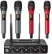 TONOR Sistema di Microfoni Senza Fili con 4x5 Canali, Microfono Wireless Portata UHF di 60m, Microphone con Trasmissione del Segnale Stabile per Canto, Karaoke, Festa, Chiesa, Argento, PA, Rosso