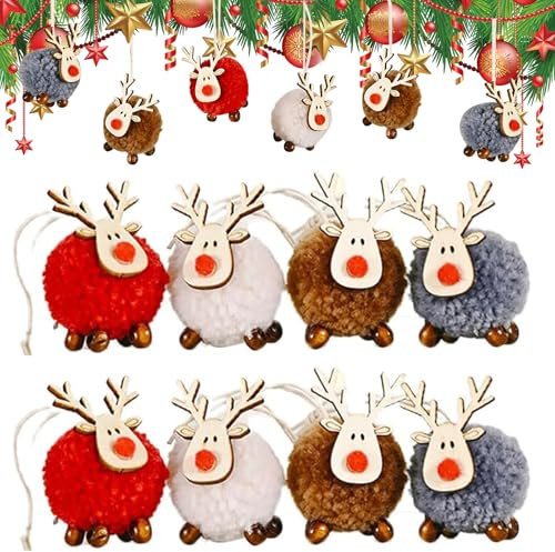 Filz Christbaumschmuck, 8 Stück Weihnachtsanhänger Elch Deko, Weihnachtsbaumschmuck Filz für Anhänger, Elch für Weihnachtsbaum, als Geschenkanhänger und Weihnachtsschmuck