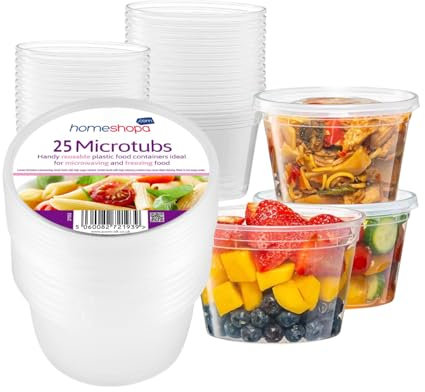 HOMESHOPA Plastic Food Storage Containers, 16 Pack 550ml Round Microwave Clear Container with Lids, BPA Free Stackable Airtight Reusable, Dishwasher & Freezer Safe, Meal Prep Takeaway Tubs
