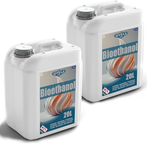 Bioetanol 96,6% 40L | Bioetanol 96,6% 2x20L | Bioetanol para chimenea, chimenea de mesa, bioetanol | Bioetanol Inodoro | Combustión limpia, sin humo, llama viva y estable